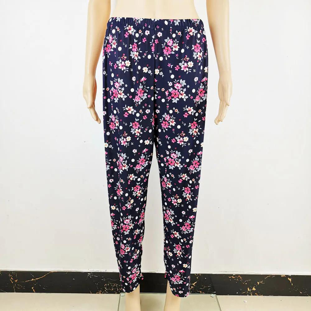 WTEMPO Женские весенне-летние эластичные тонкие брюки с высокой талией и принтом из ледяного шелка с широкими штанинами, свободные укороченные брюки для мамы