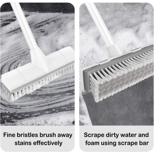 CLEANHOME Deck Brush, Cleaning Brush, 2-in-1 Drainer Wiper, Tile Brush, 3-Tier Pole, Adjustable Length (47cm-127cm), Suitable for Balconies, Entryways