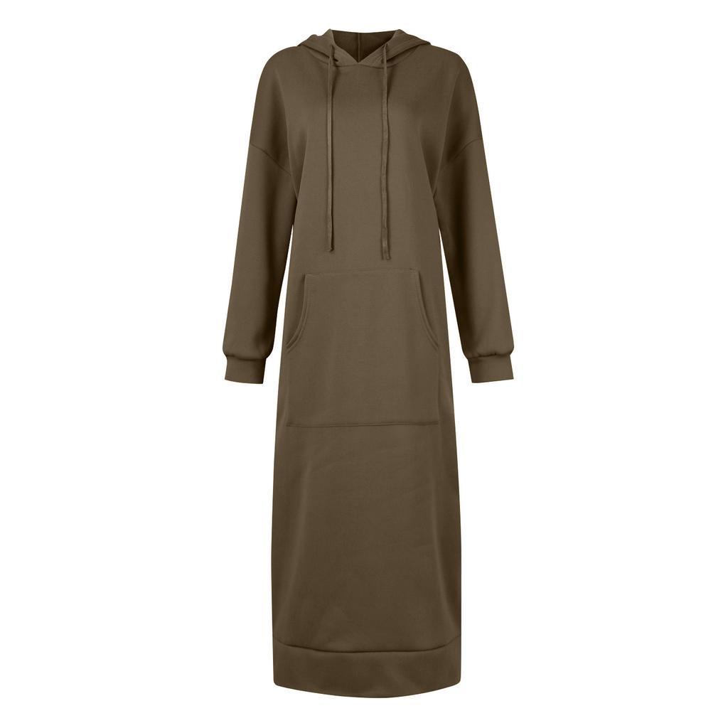 Women's Casual Solid Color Long Sleeve Hoodie Long Dress