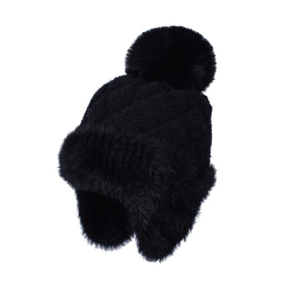 Женская зимняя шапка с ушами, толстая плюшевая шапка с помпоном, защищающая уши, трикотажная, сохраняющая тепло, эластичная, для холодной погоды, уличный головной убор