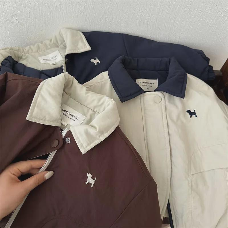 Детская бейсбольная куртка с рисунком щенка: Модные хлопковые пальто с лацканами для мальчиков и девочек - коллекция осень/зима 2025