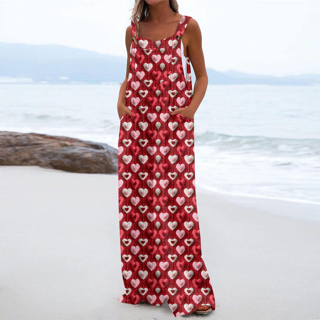 Женский модный повседневный свободный комбинезон с карманами и принтом ко Дню святого Валентина