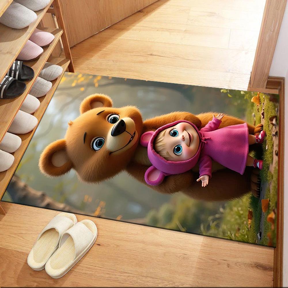 Masha Bear Area Rug Perfect for Game Room Entryway Dining Room Outdoor Antislip Carpet Decorate Offices Gift for Festivals