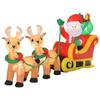 Inflatable LED Santa Claus, dimensions 240L x 57W x 112H cm, with sleigh, reindeer, and hood. 6 LEDs. Waterproof polyester.