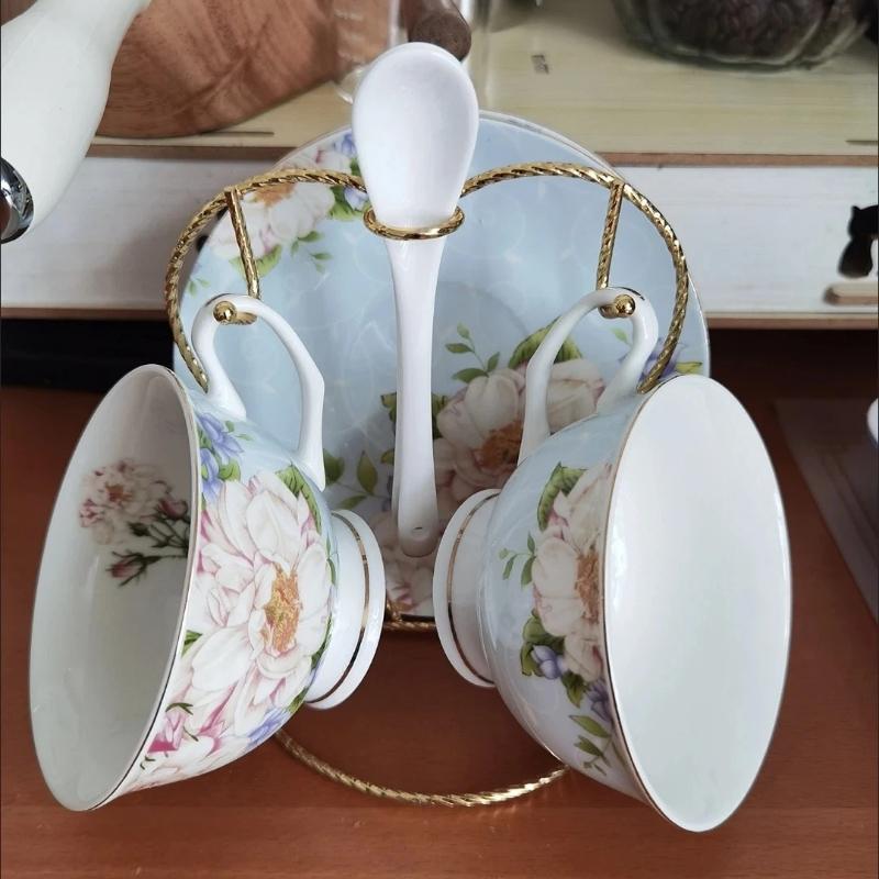 220ml Nordic Bone China Coffee Cup Set, Vintage English Style Tea & Coffee Mug Set