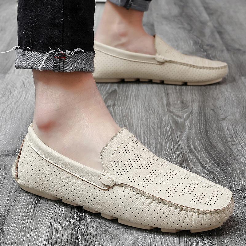 FashionMen Shoes Genuine Leather Loafers Men Breathable Hollow Out Flats Man Casual Slip On Driving Shoes Men Moccasins Summer Big Size