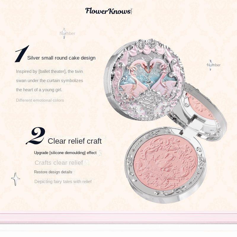 Flower Knows Swan Ballet Velvet Embossed Blush Матовый макияж Прессованные румяна Пудра Палетка Женский подарочный набор