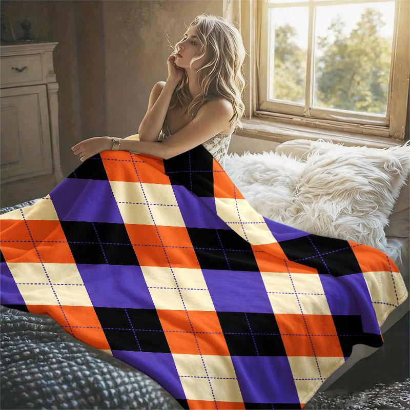 Halloween Argyle Flannel Blanket Perfect for Sofa Office Bed Travel Sleep Read Relax Camping Four Season Use