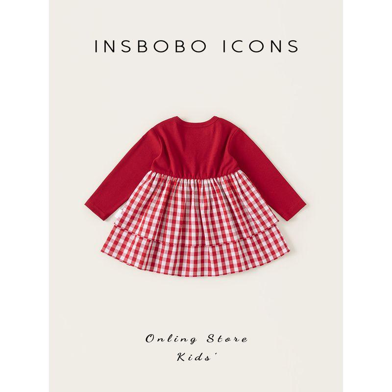 Insbobo Girls' Dress Spring New Style Baby Red Dress Kidsren's Skirt Little Girl's One-Year-Old Clothes