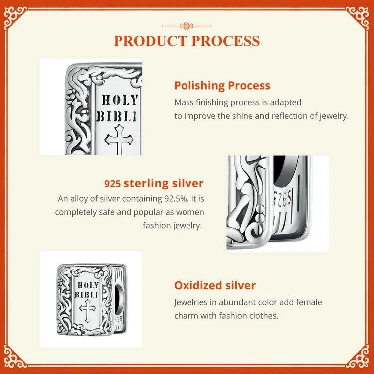 WOSTU 925 Sterling Silver Retro Butterfly Stopper Buckle Square Bible Beads Pink Faith Charms Fit Original Bracelet DIY Gifts