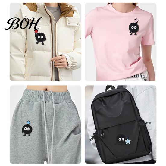 Patch for Jacket Repair 6 Pcs Cartoon Embroidered Patches, Iron on Sew Decorative Appliques, Clothing Cute Black Ball Patches Clothes Bags Hats