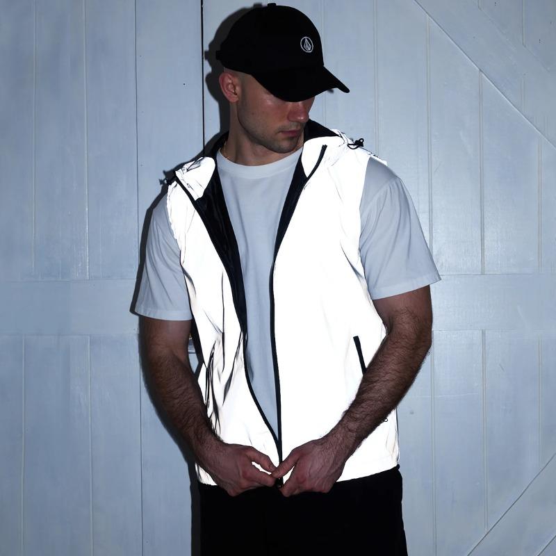 Spring Summer Reflective Vest Men's Hooded Outdoor Casual Cycling Jogging High Visibility Safety Glow Clothes Hip Hop Streetwear