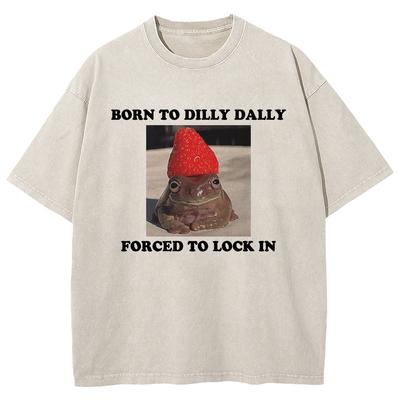Хлопковая футболка Рожден, чтобы валять дурака, Вынужден сосредоточиться Смешные футболки с мемами про кошек Мужская женская футболка Оверсайз Топы с минеральной стиркой
