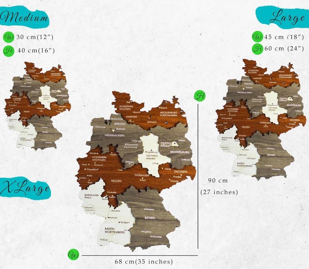Декоративная 3D деревянная карта Германии, многослойный красочный декор для стен, домашний офис, гостиная, украшение и искусство