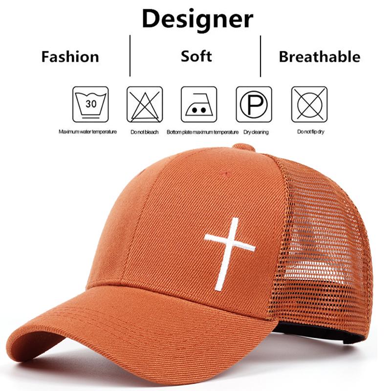 Men Women Cross Embroidery Net Hats Breathable Baseball Cap Hip Hop Hat Summer Leisure Trucker Caps Unisex Snapback Hats