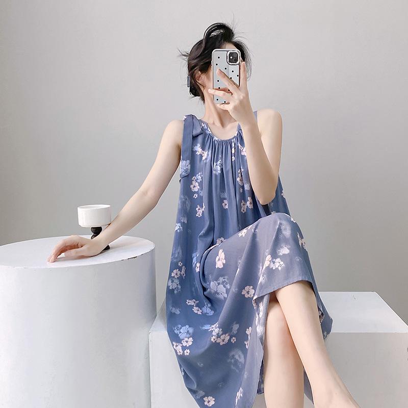 1011 new fashion cotton and silk nightdress women's thin French high-end large-size loose casual loungewear can be worn outside