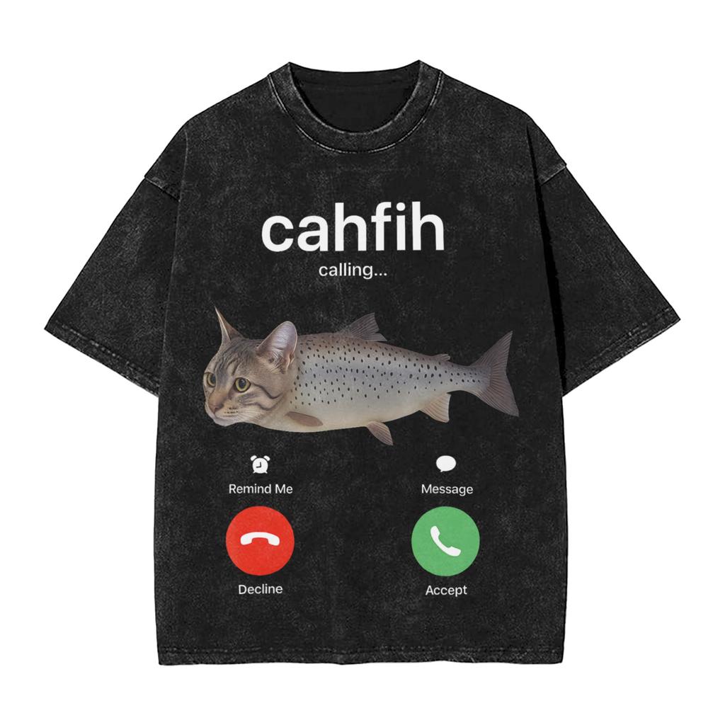 Fih Calling Decline Accept Phone Call Funny Fish Tshirt Loose T Shirts Short Sleeve Tops Summer Cotton Oneck Oversize Tees