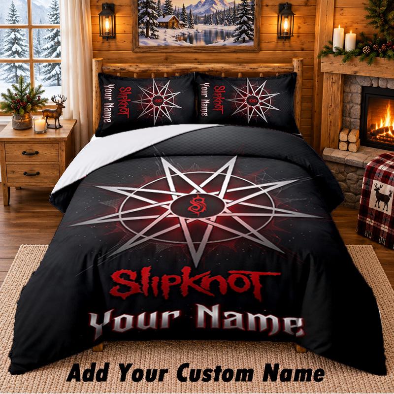 Slipknot Pattern Bedding 3Pcs Set Custom Name, Bed Sheet And Pillowcases For Home Bedroom