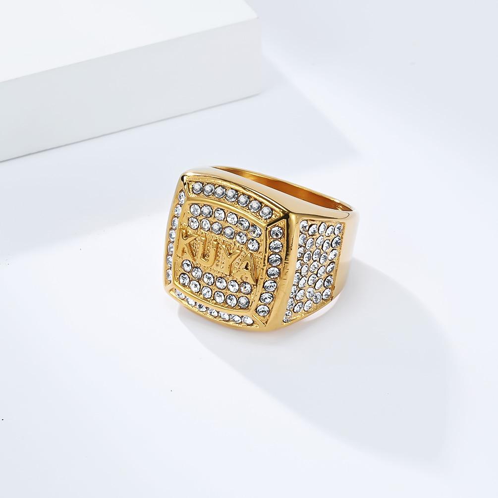New Hiphop KUYA Ring for Men Stainless Steel Shinny Clear Zircon Ring Fashion Jewelry