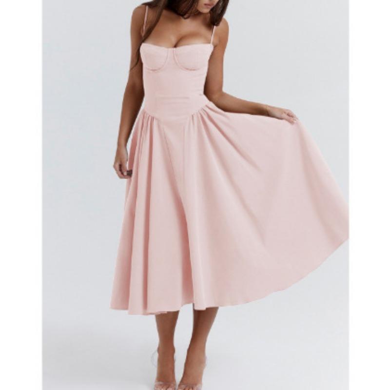 Летнее модное тонкое плиссированное платье трапециевидной формы, женское повседневное сексуальное вечернее платье на подтяжках, женские элегантные свободные вечерние однотонные женские платья 766