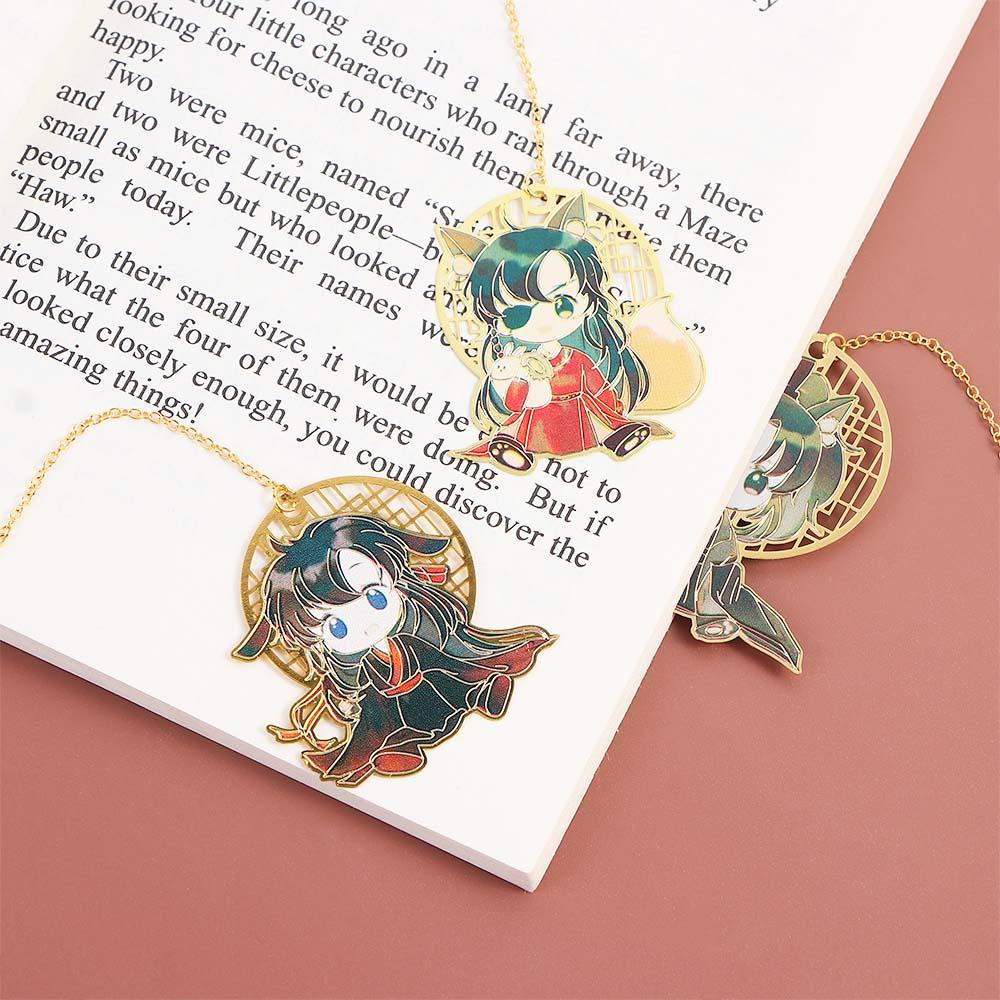 Hollow Pagination Mark Xie Lian Pendant Metal Tian Guan Ci Fu Book Markers Stationery Bookmark