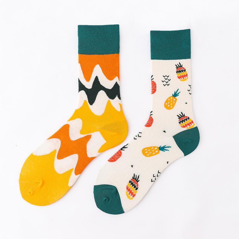 Personalized Cartoon AB Mismatched Socks Fashion Crew Couple Cotton Socks Women's Fancy Flower Fruit Tiger Print Funny Socks