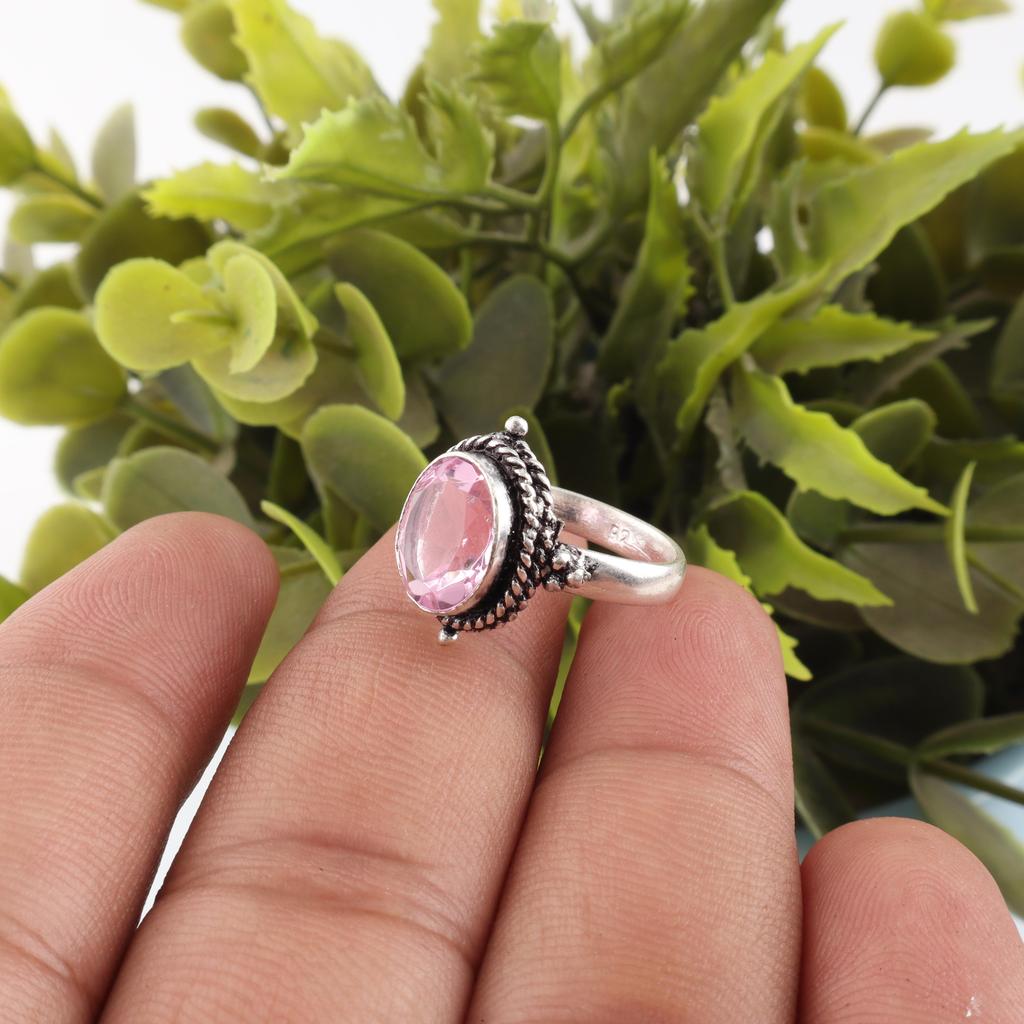 Morganite Ring, Handmade Gemstone 925 Solid Sterling Silver Ring Dainty Jewelry, For Engagement Gift