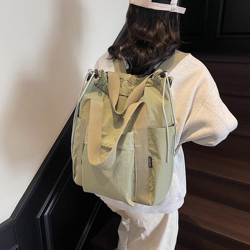 Large Capacity Commuter Tote Bag Women's Summer 2025 New Canvas Shoulder Messenger Bag Multi-function Lightweight Backpack