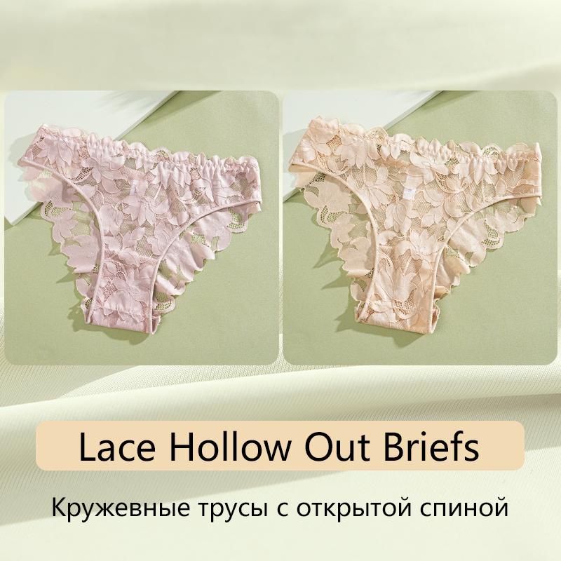 FINETOO 2 шт. Женское атласное нижнее белье с цветочным кружевом, сексуальные трусики с вырезами, однотонные трусы-слипы с низкой посадкой, прозрачное белье для девушек
