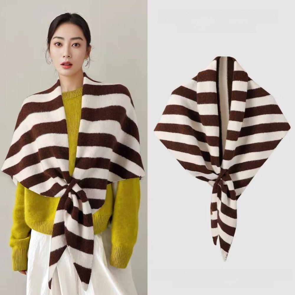 Plush Knitted Triangle Scarf Korean Style Cape Wraps Retro Striped Scarf Autumn Winter