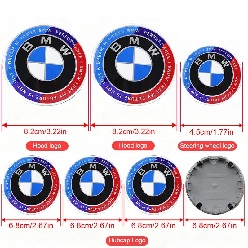 7Pcs Car Front Rear Logos Wheel Hub Center Cover Steering Wheel Center Badge Sticker For BMW  F22 X6E71 E70 X5G05 G60 X5E53 E46