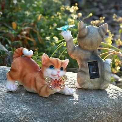 Солнечный сад, газон, скульптура животных, светящаяся смола, двор, кошка, искусство, статуя, украшения, ремесла, украшение дома, комната, офис, кабинет