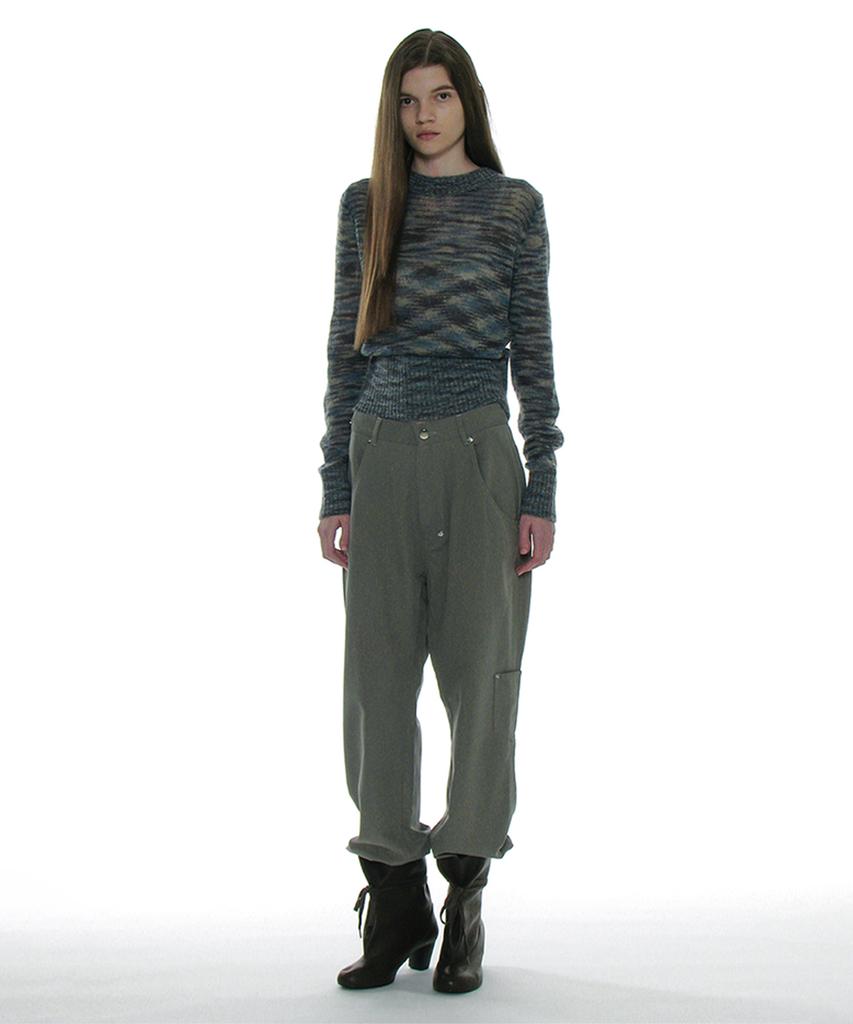 PARTIMENTO WOMEN Pocket Pointed Wide Leg Pants_Khaki Green