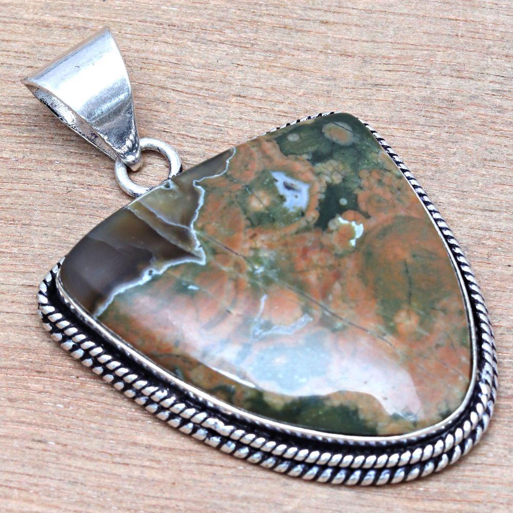 Подвеска из драгоценного камня Rainforest Jasper, серебряное украшение ручной работы 1,75 дюйма