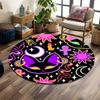 Mystical Cat with Suns and Moons Print Round Rug, Living Room, Bedroom, Playroom Carpet, Non Slip Floor Mat, Gift
