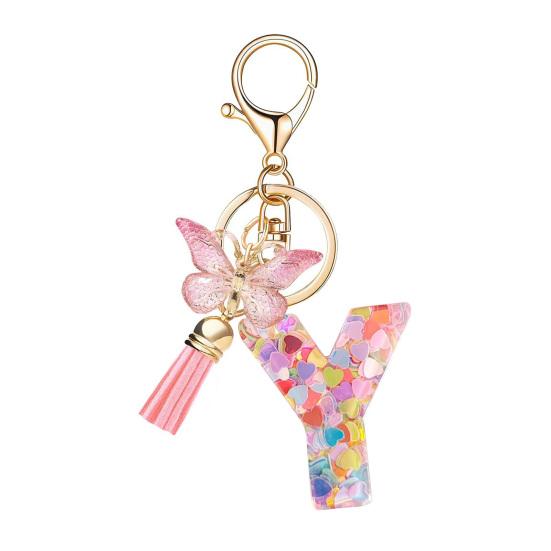 Брелок с английским алфавитом из эпоксидной смолы Yousheng, брелок в форме сердца с блестками, бабочками и кисточками, брелок с буквами алфавита, брелок для кружки, аксессуар