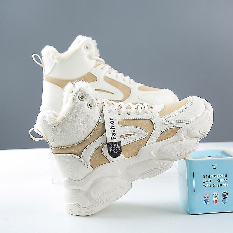 A09 Женские высокие бархатные туфли для папы - зимняя версия 2025 года, теплая хлопковая спортивная обувь в корейском стиле для студентов