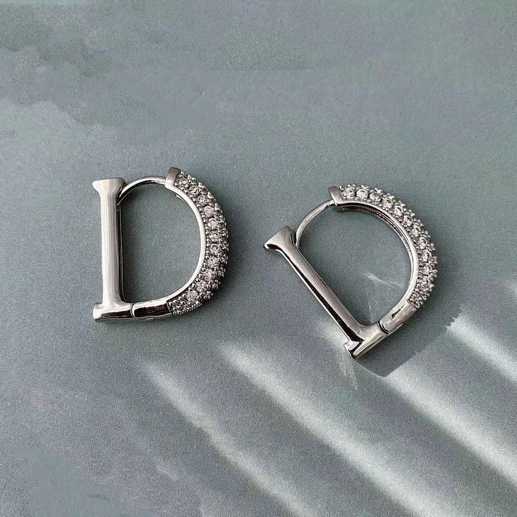 Diamond Studded Letter Earrings for Women's Light Luxury Style Earrings