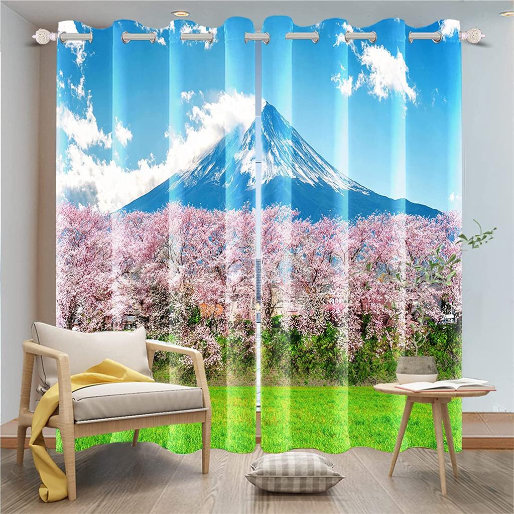 Mount Fuji Pattern 3D Digital Printed Curtain Living Room Decorated with Two Panels of 90 G Polyester Fiber Curtain Fabric