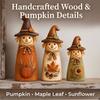 Vintage Wooden Scarecrow Figurine Set of 3 Rustic Harvest Fall Decor with Pumpkin Flower Accents Primitive Halloween Tabletop Statue