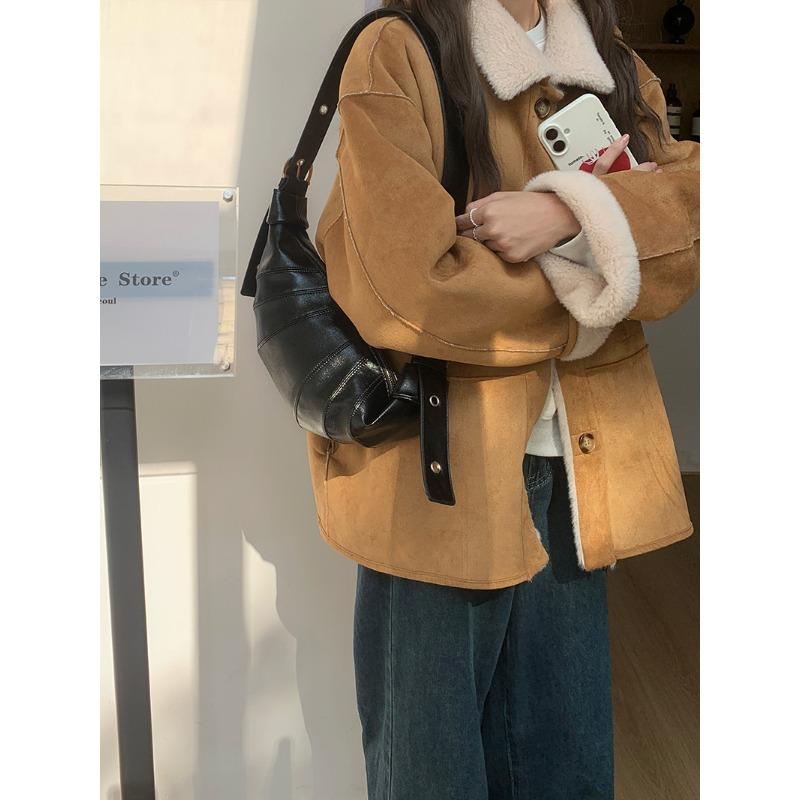 Retro Coffee Horn Bag Women's Armpit Bag Autumn and Winter New Fashion Versatile Messenger Bag Dumpling Bag