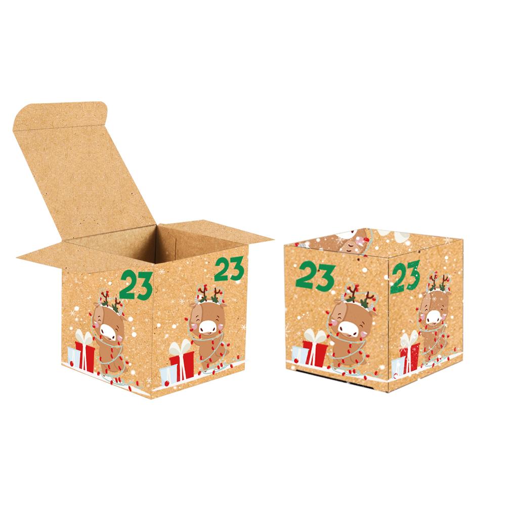 24pcs Kraft Paper Christmas Advent Calendar Box Candy Box 24 Days Countdown Calendar Gift Boxes Navidad Xmas Decor Number Boxes