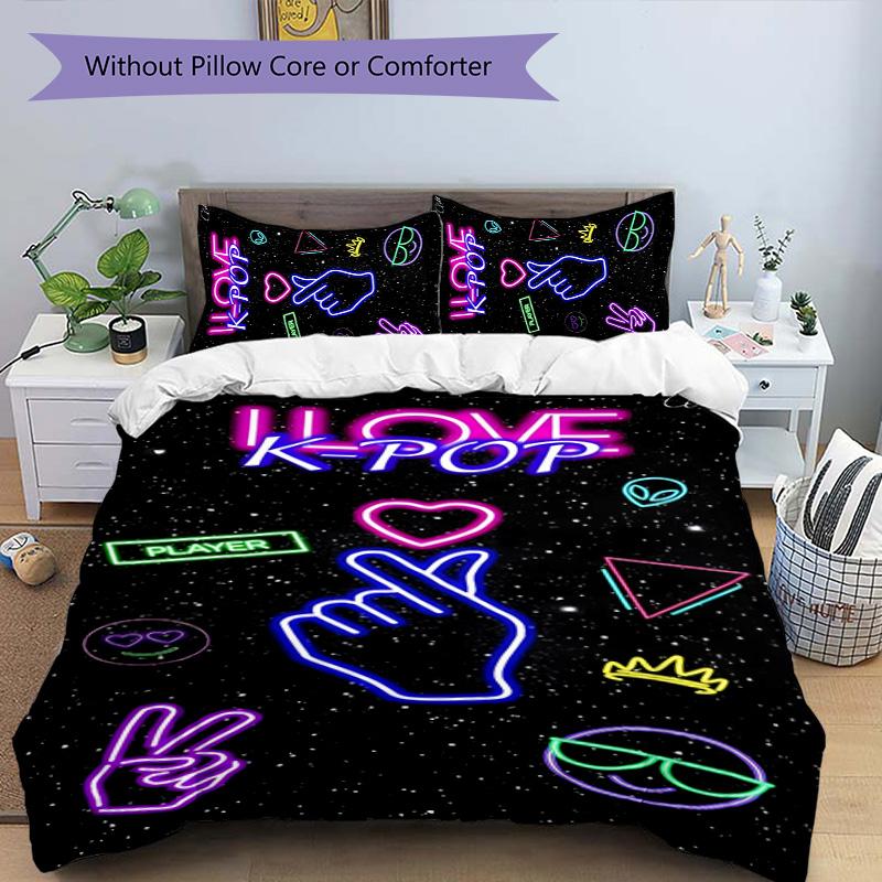 KPOP 3pcs Bedding Set Duvet Cover Closure Includes 1 Duvet Cover & 2 Pillowcases for All Seasons Bedroom Home Dorm Decor