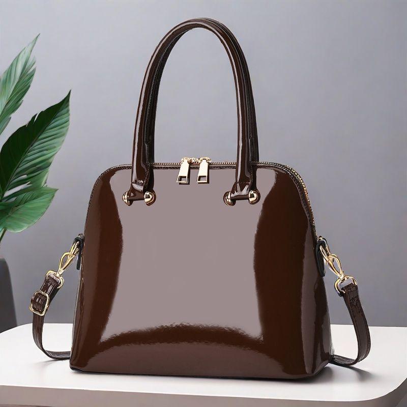 Женская лаковая сумка-тоут 2025: Универсальная европейская и американская модная сумка, ручная, на плечо или через плечо, красного и черного цвета.