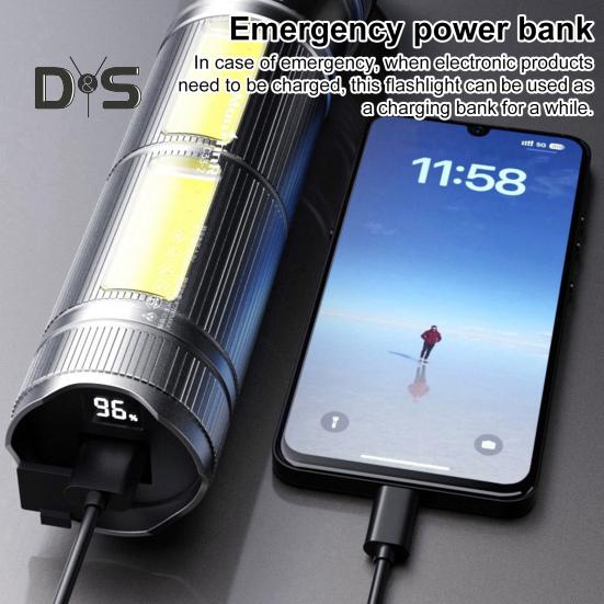 High Powered Flashlight 4 Modes Adjustable Super Bright Waterproof Zoomable Rechargeable Tactical Flashlight with Power Display