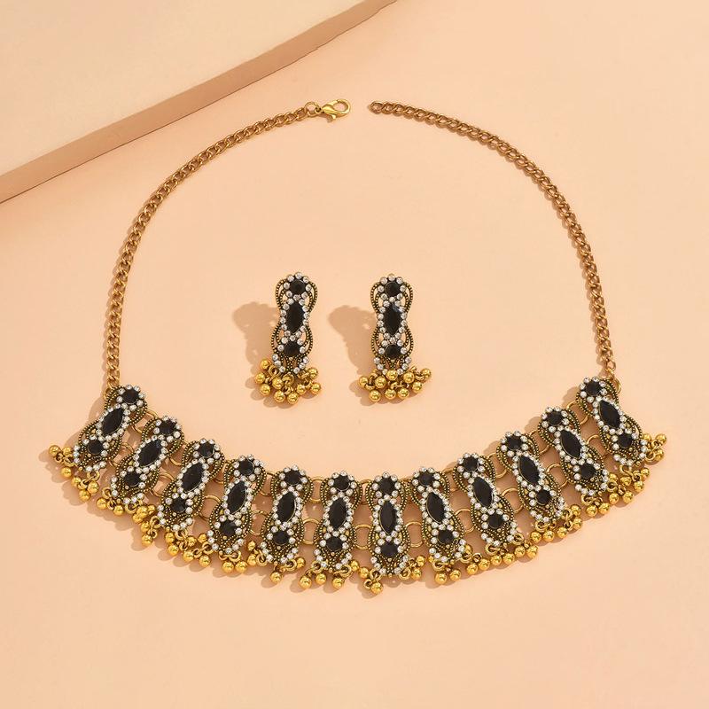 Винтажный комплект ювелирных изделий Этнические инкрустированные кристаллами вечерние аксессуары Женские ожерелья Серьги