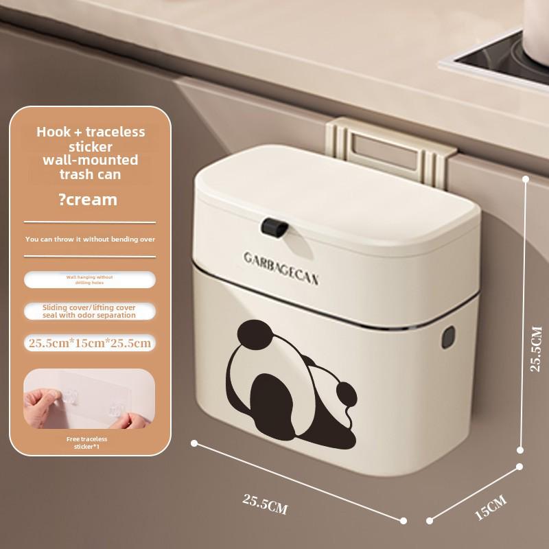 Кремово-белая кухонная подвесная корзина для мусора с крышкой - бесшовная наклейка для шкафа-корзины