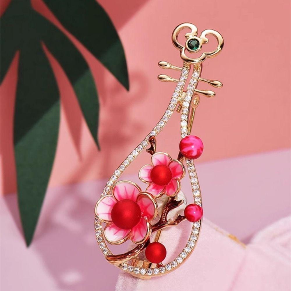 Plum Blossom Pipa Blossom Pipa Women Brooch Flower Crystal Plum Lapel Pins Plum Brooch Ornament