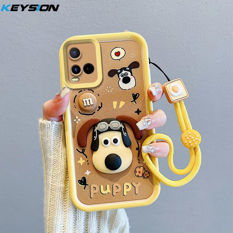 KEYSION Противоударный чехол для VIVO Y21 Y21S Y33S Y33T со шнурком, мягкий силиконовый чехол для телефона с милой 3D-мультяшной куклой для VIVO T1X