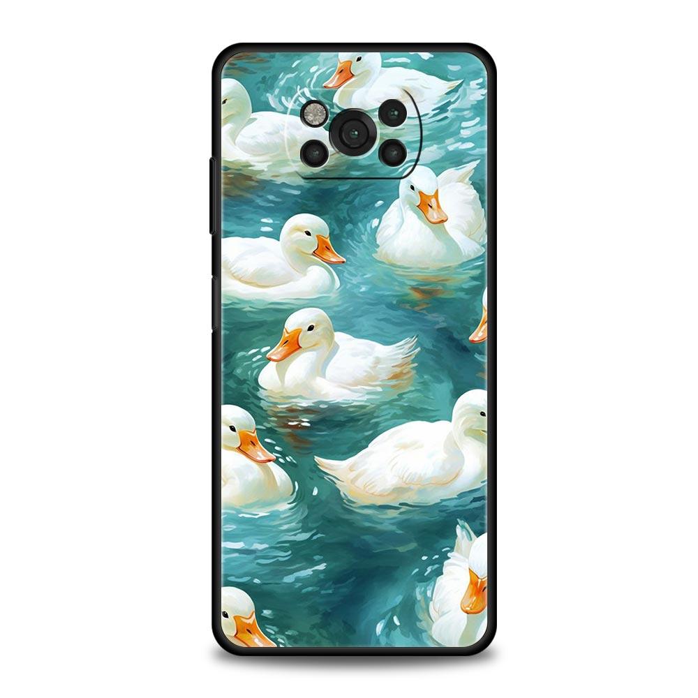 Чехол для телефона для Xiaomi Poco X6 X5 X4 Pro 5G X3 NFC F5 F4 M5 M4 M3 F3 GT C51 C50 C55 Силиконовый Черный Чехол Мультяшная Утка Гусь Игра